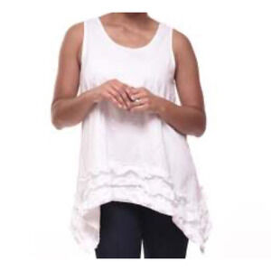 Tulip Lily Boho Tank Top Womens XL White 100% Cotton Sleeveless Ruffle Hem Tunic